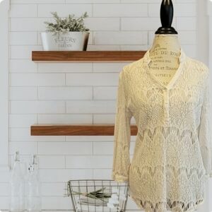 Lucky Brand Long Sleeve Sheer Crochet Top